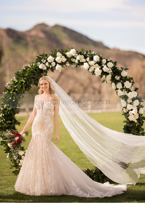Strapless Beaded Ivory Lace Tulle Wedding Dress
